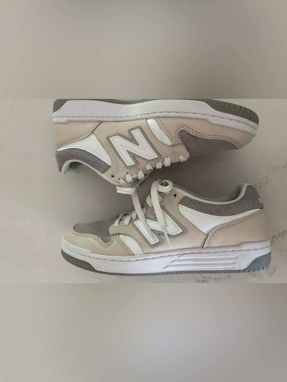New Balance White and Light Gray Sneakers -